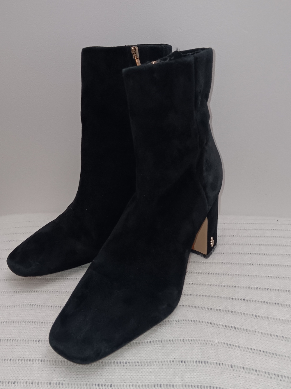 Sam Edelman Black Suede Mid-Calf Block Heel Ankle Boots